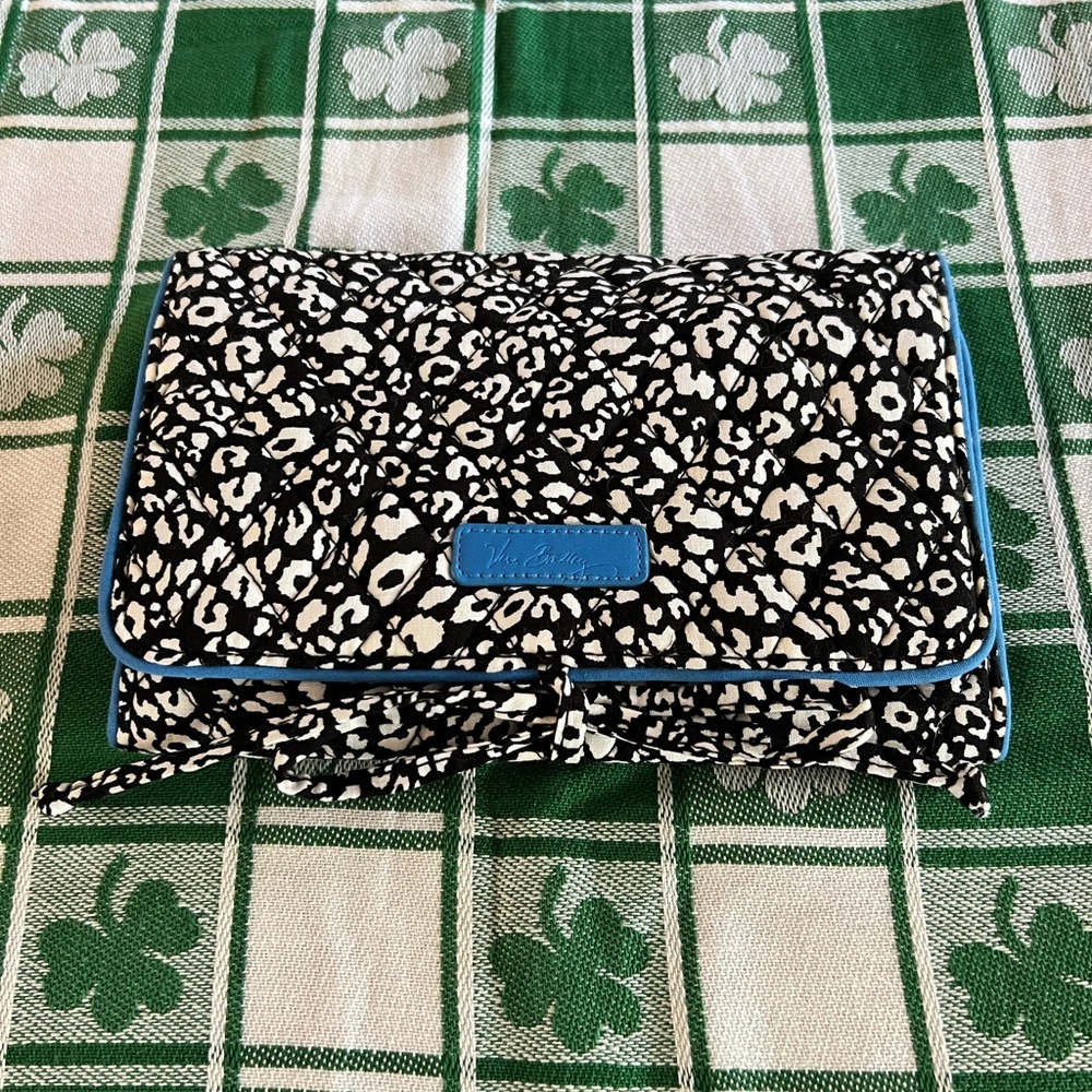Vera Bradley new travel jewelry case. Black and white leopard print w/ blue trim